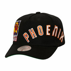 Phoenix Suns Busted Logo Wordmark Wrap-Around Pro Pinch Adjustable Hat Black - Mitchell & Ness