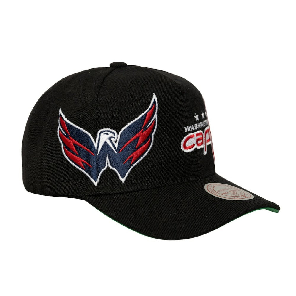 Washington Capitals Mitchell & Ness Busted Logo Wordmark Wrap-Around Pro Pinch Adjustable Hat - Black | US 202641035