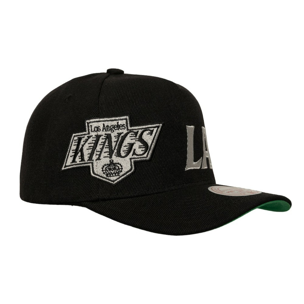 Los Angeles Kings Mitchell & Ness Busted Logo Wordmark Wrap-Around Pro Pinch Adjustable Hat - Black | US 202641038
