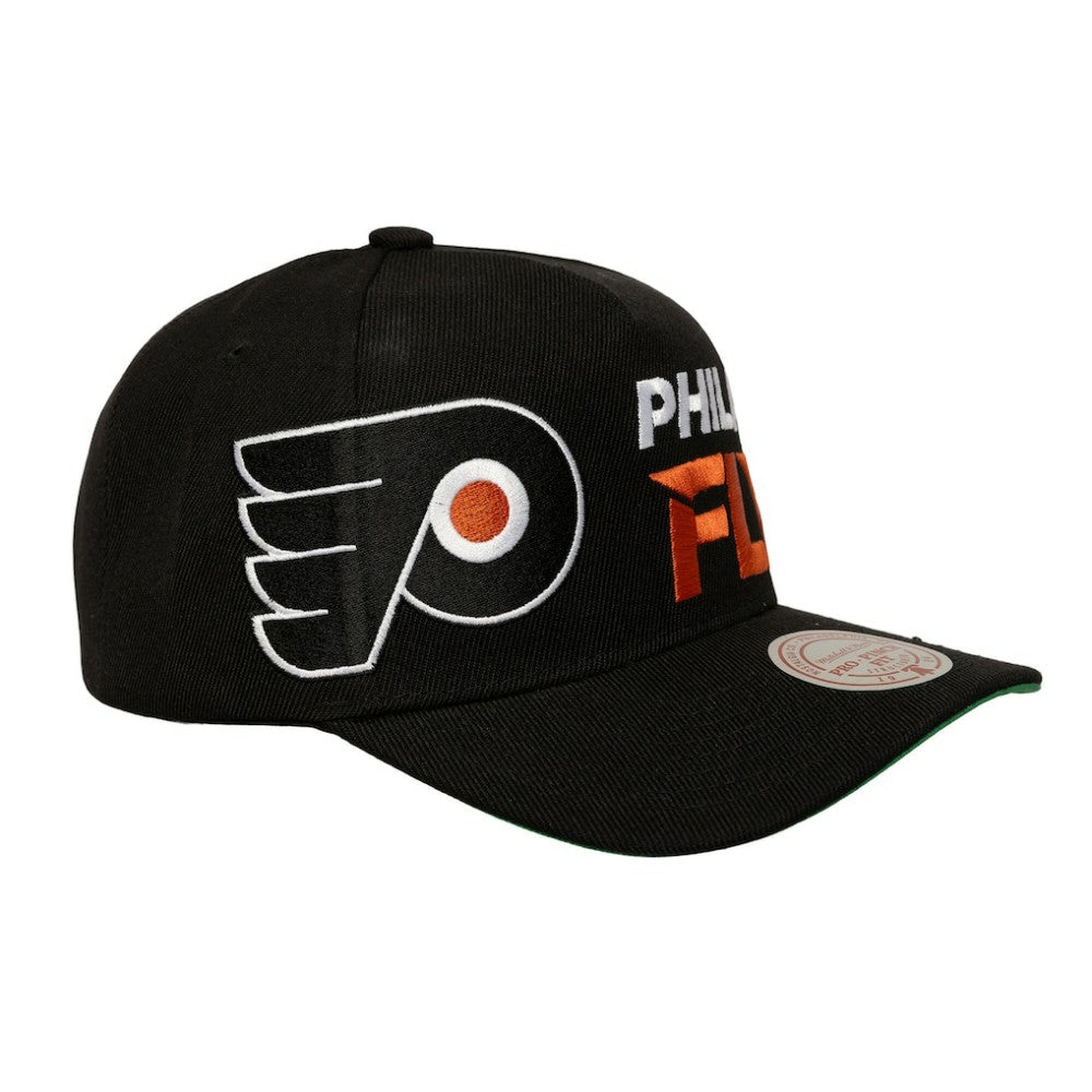 Philadelphia Flyers Mitchell & Ness Busted Logo Wordmark Wrap-Around Pro Pinch Adjustable Hat - Black | US 202641044