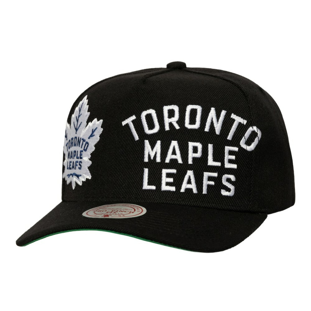 Toronto Maple Leafs Mitchell & Ness Busted Logo Wordmark Wrap-Around Pro Pinch Adjustable Hat - Black | US 202641045