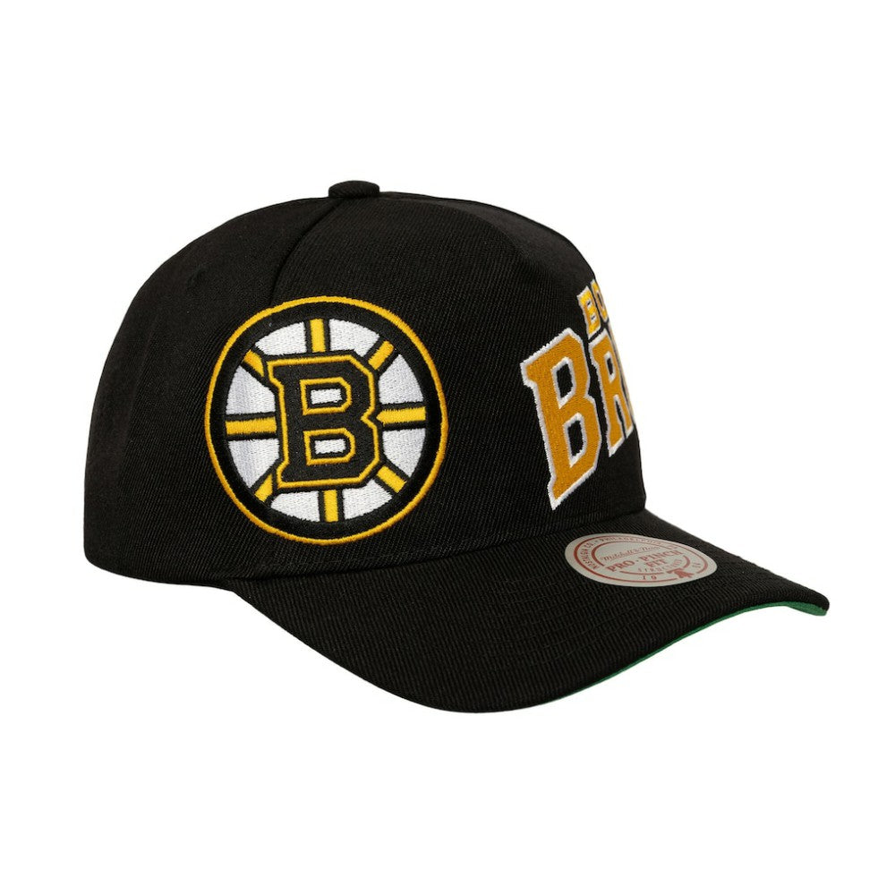 Boston Bruins Mitchell & Ness Busted Logo Wordmark Wrap-Around Pro Pinch Adjustable Hat - Black | US 202641047