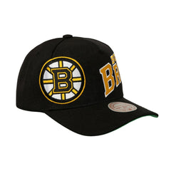 Boston Bruins Mitchell & Ness Busted Logo Wordmark Wrap-Around Pro Pinch Adjustable Hat - Black | US 202641047