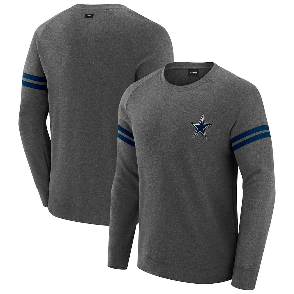 Dallas Cowboys J. Palmer Players Lounge Raglan Tri-Blend Sweatshirt - Dark Heather Gray Sweatshirts