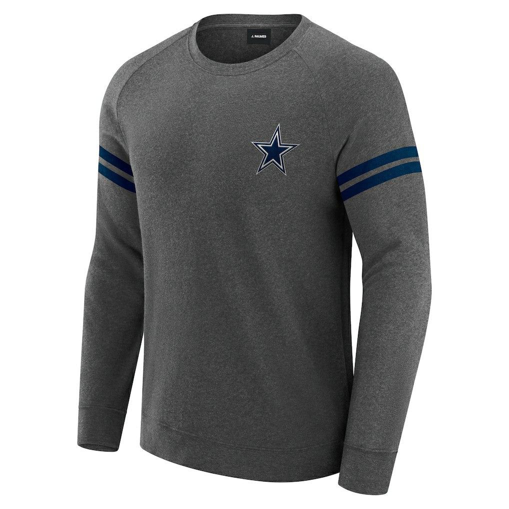 Dallas Cowboys J. Palmer Players Lounge Raglan Tri-Blend Sweatshirt - Dark Heather Gray Sweatshirts