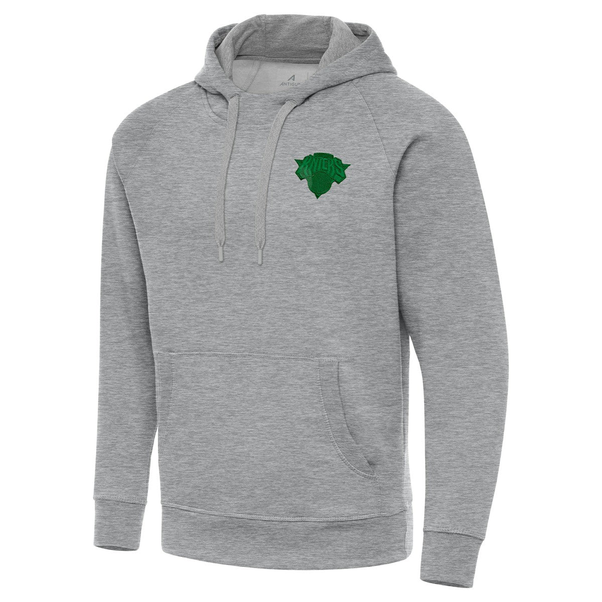 New York Knicks Antigua St. Patrick's Day Victory Raglan Pullover Hoodie Heather Gray
