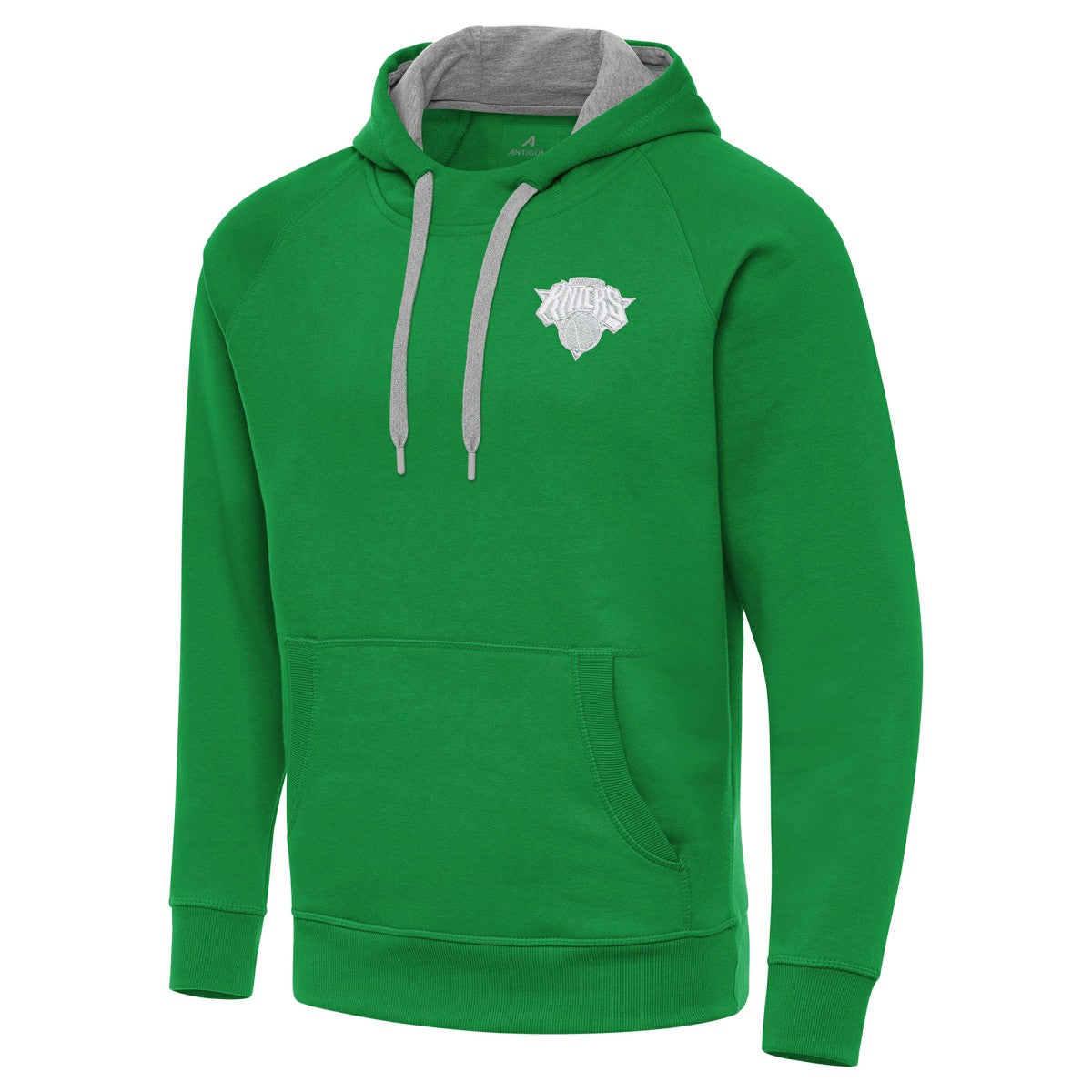 New York Knicks Antigua St. Patrick's Day Victory Raglan Pullover Hoodie Kelly Green