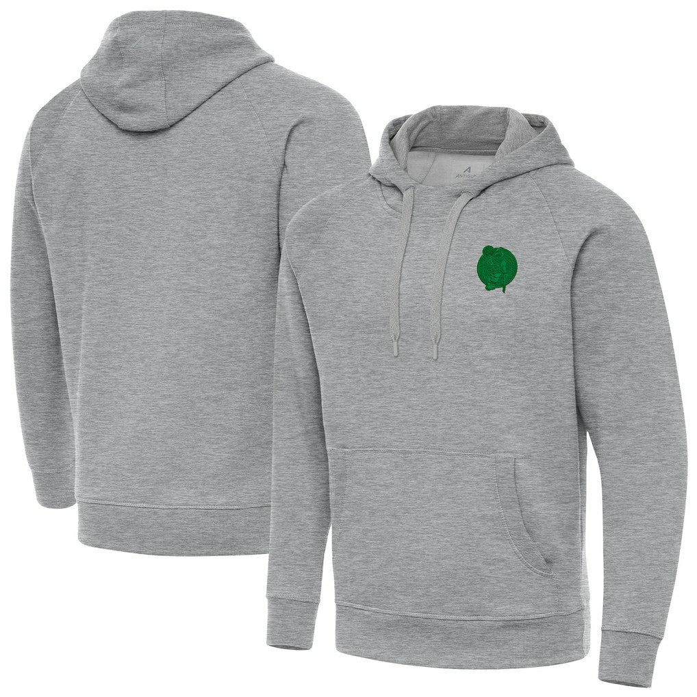 Boston Celtics Antigua St. Patrick's Day Victory Raglan Pullover Hoodie Heather Gray