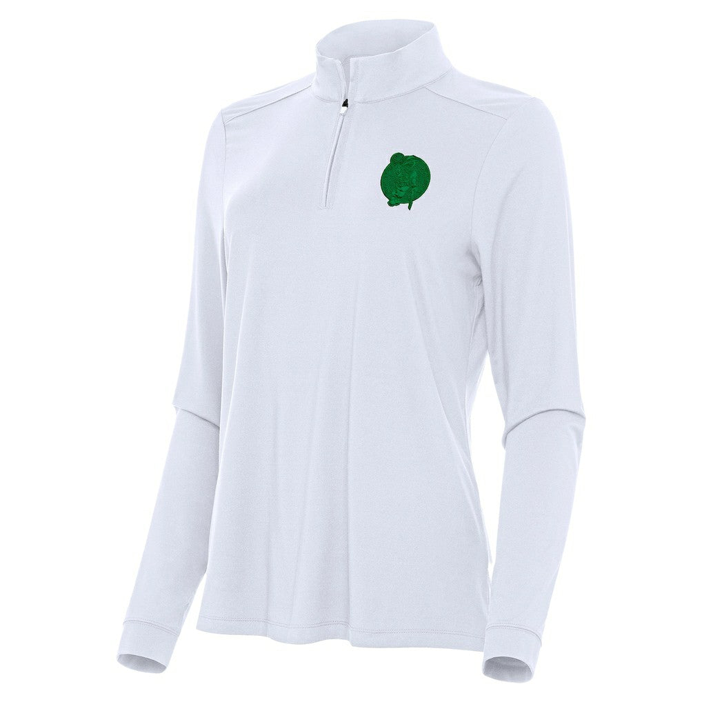 Boston Celtics Antigua Women's St. Patrick's Day Intent Quarter-Zip Top White outlet