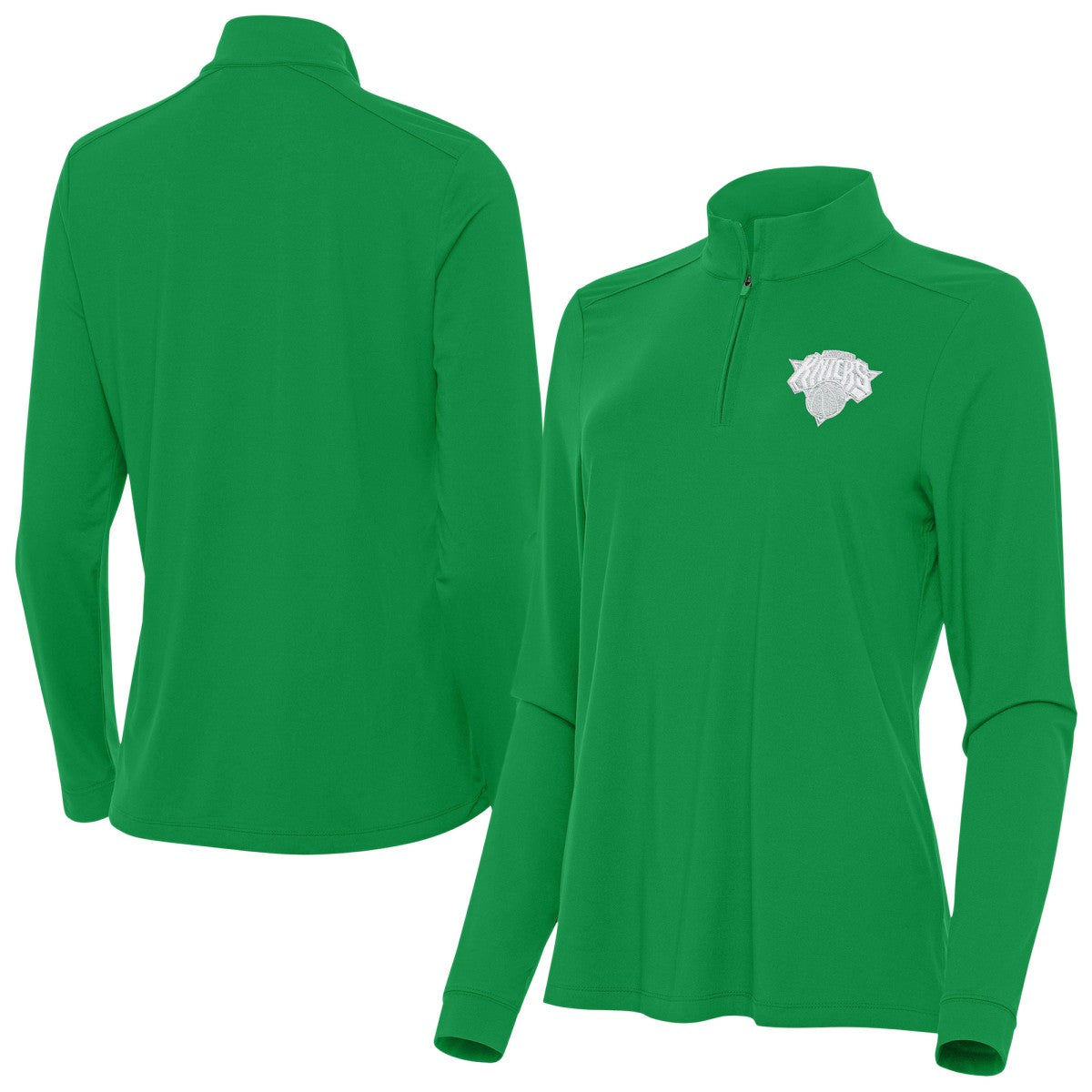 New York Knicks Antigua Women's St. Patrick's Day Intent Quarter-Zip Top Kelly Green
