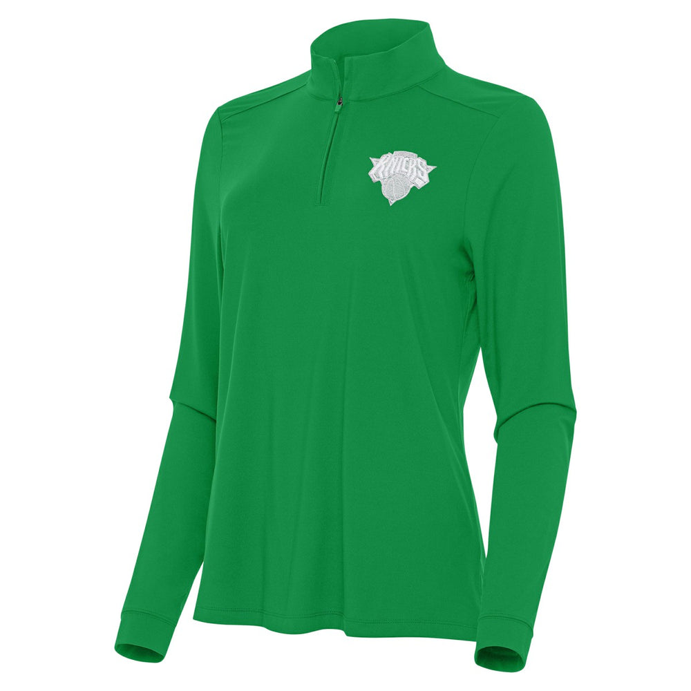 New York Knicks Antigua Women's St. Patrick's Day Intent Quarter-Zip Top Kelly Green