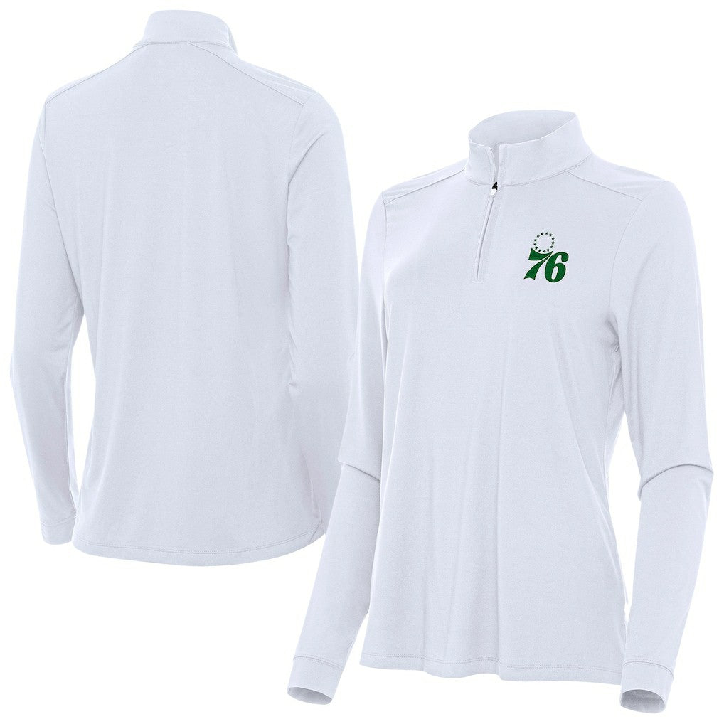Philadelphia 76ers Antigua Women's St. Patrick's Day Intent Quarter-Zip Top White