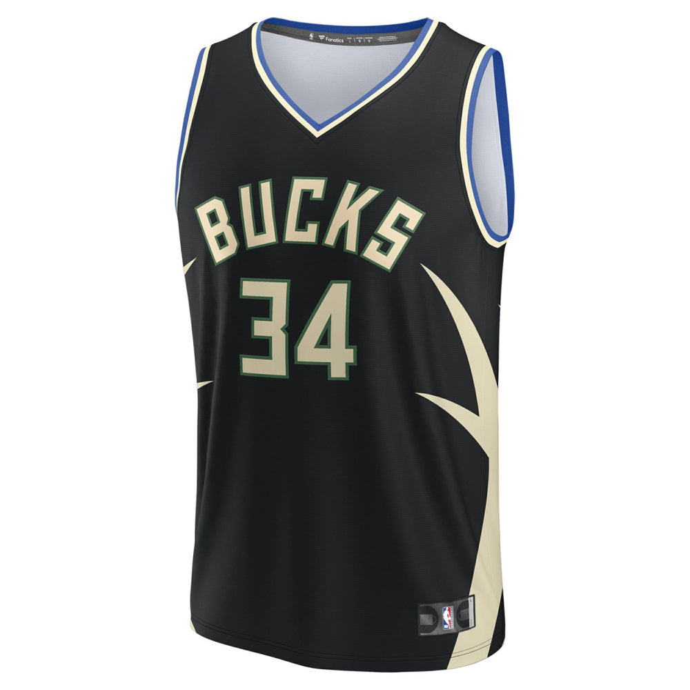 Giannis Antetokounmpo Milwaukee Bucks Fast Break Replica Player Jersey Statement Edition Black - Fanatics
