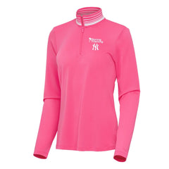 New York Yankees Antigua Women's Spring Training Palmetto Quarter-Zip Top - Pink Tops
