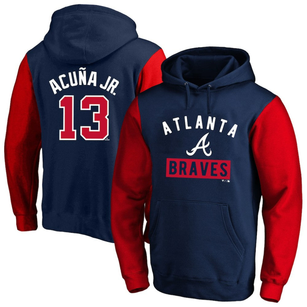Ronald Acuna Jr. Atlanta Braves Profile Big & Tall Name & Number Fleece Pullover Hoodie - Navy Hoodies