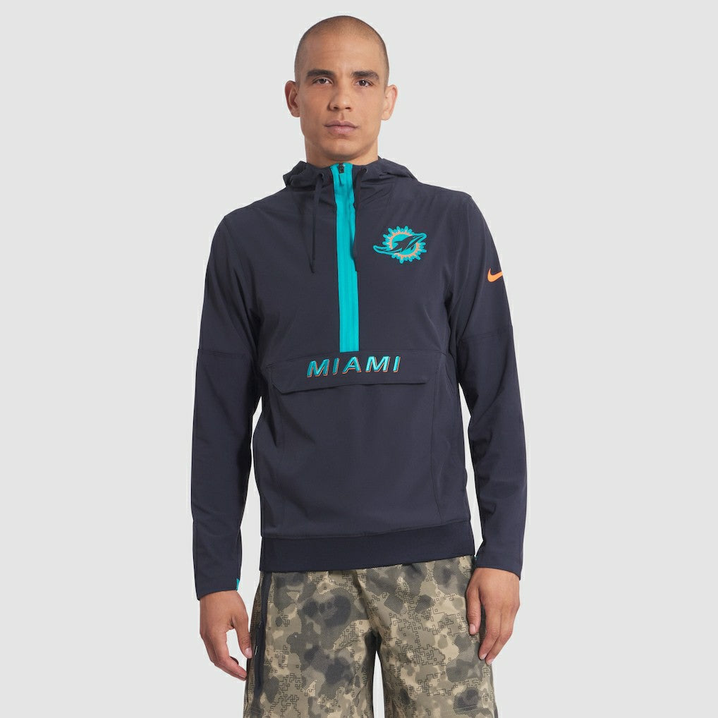 Miami Dolphins 2025 Rivalries Collection Sideline Anorak Half-Zip Hoodie Jacket - Pitch Blue Hoodies