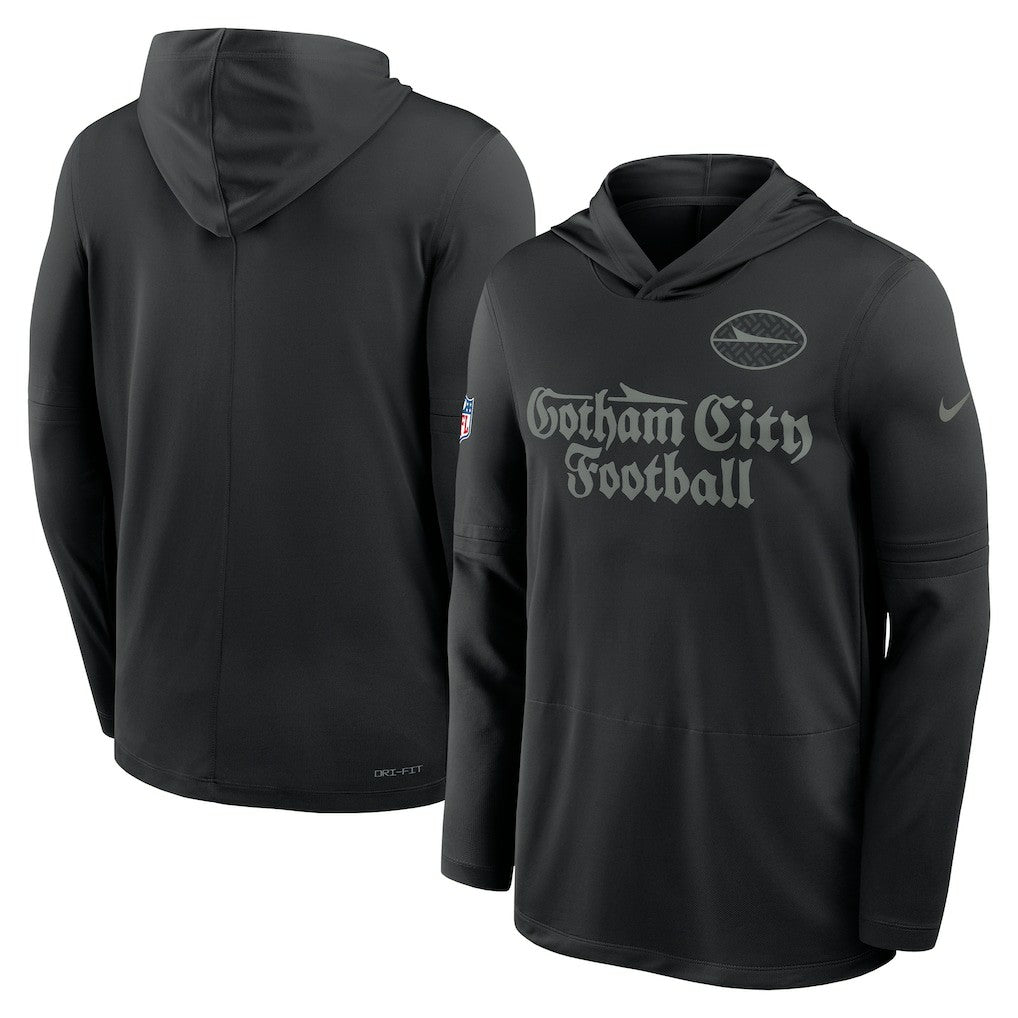 New York Jets 2025 Rivalries Collection Sideline Dri-FIT Long Sleeve Hoodie T-Shirt - Black Hoodies