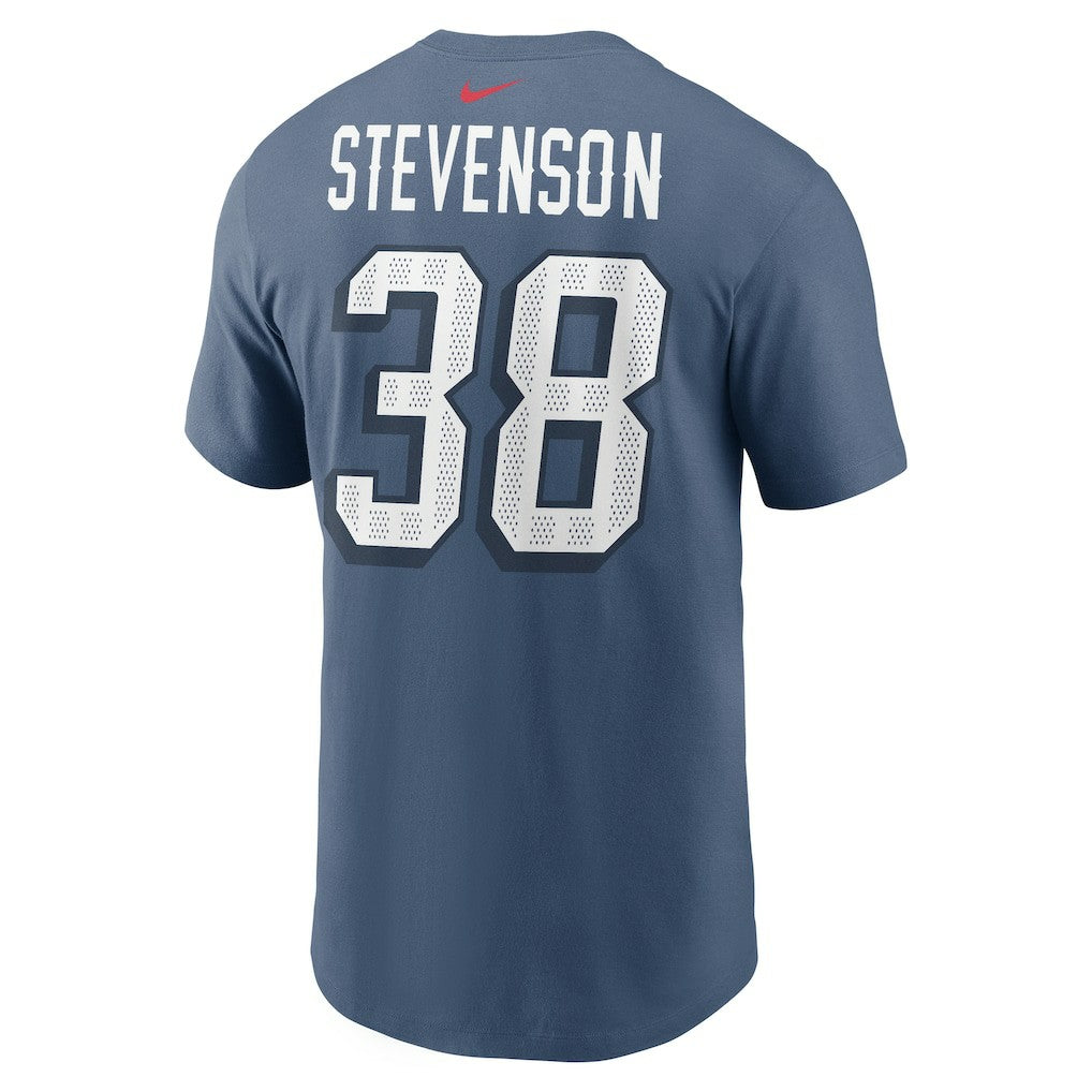 Rhamondre Stevenson New England Patriots 2025 Rivalries Collection Player Name & Number T-Shirt - Storm Blue T-shirts
