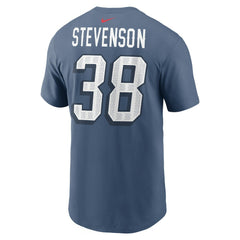 Rhamondre Stevenson New England Patriots 2025 Rivalries Collection Player Name & Number T-Shirt - Storm Blue T-shirts