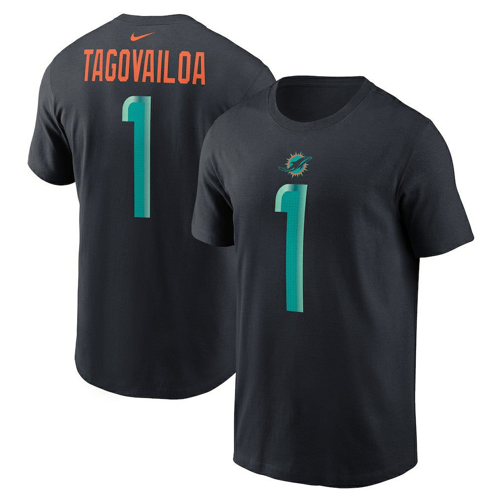 Tua Tagovailoa Miami Dolphins 2025 Rivalries Collection Player Name & Number T-Shirt - Pitch Blue T-shirts