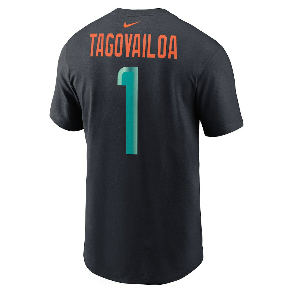Tua Tagovailoa Miami Dolphins 2025 Rivalries Collection Player Name & Number T-Shirt - Pitch Blue T-shirts