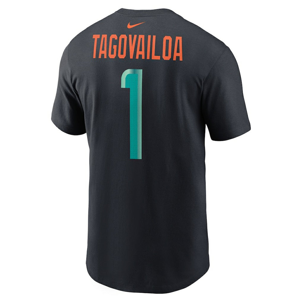 Tua Tagovailoa Miami Dolphins 2025 Rivalries Collection Player Name & Number T-Shirt - Pitch Blue T-shirts