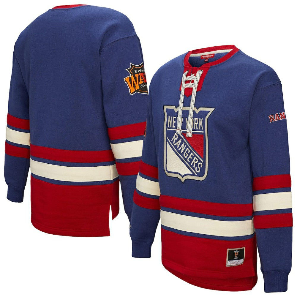 New York Rangers Mitchell & Ness Women's Heritage Lace-Up Pullover Sweatshirt - Blue | US 202660257