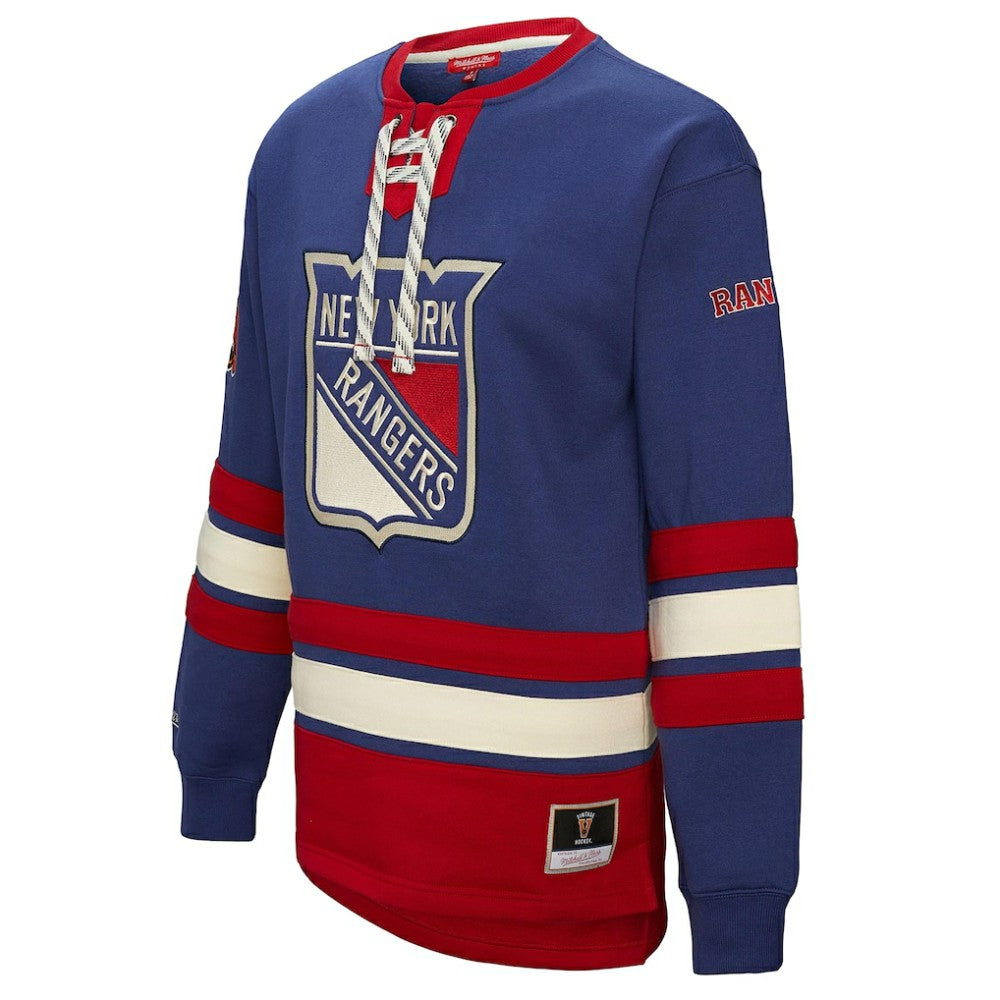 New York Rangers Mitchell & Ness Women's Heritage Lace-Up Pullover Sweatshirt - Blue | US 202660257