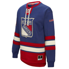 New York Rangers Mitchell & Ness Women's Heritage Lace-Up Pullover Sweatshirt - Blue | US 202660257