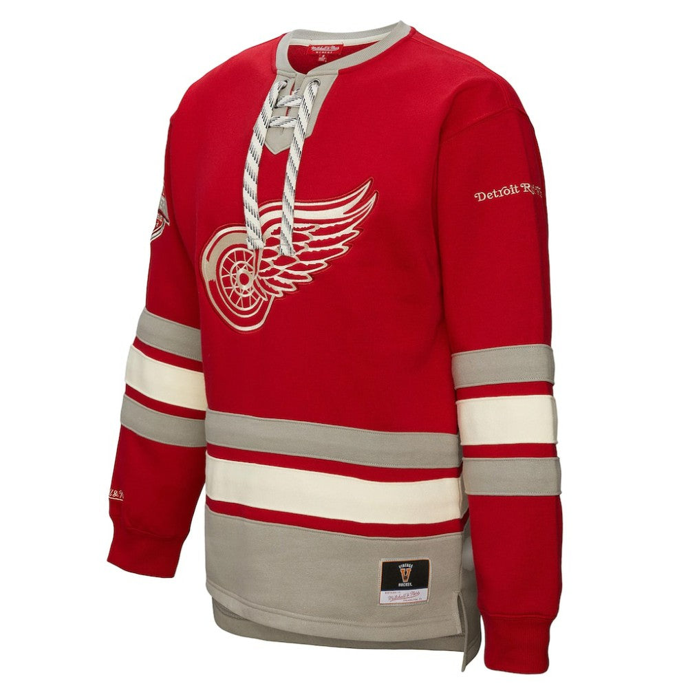 Detroit Red Wings Mitchell & Ness Women's Heritage Lace-Up Pullover Sweatshirt - Red | US 202660260
