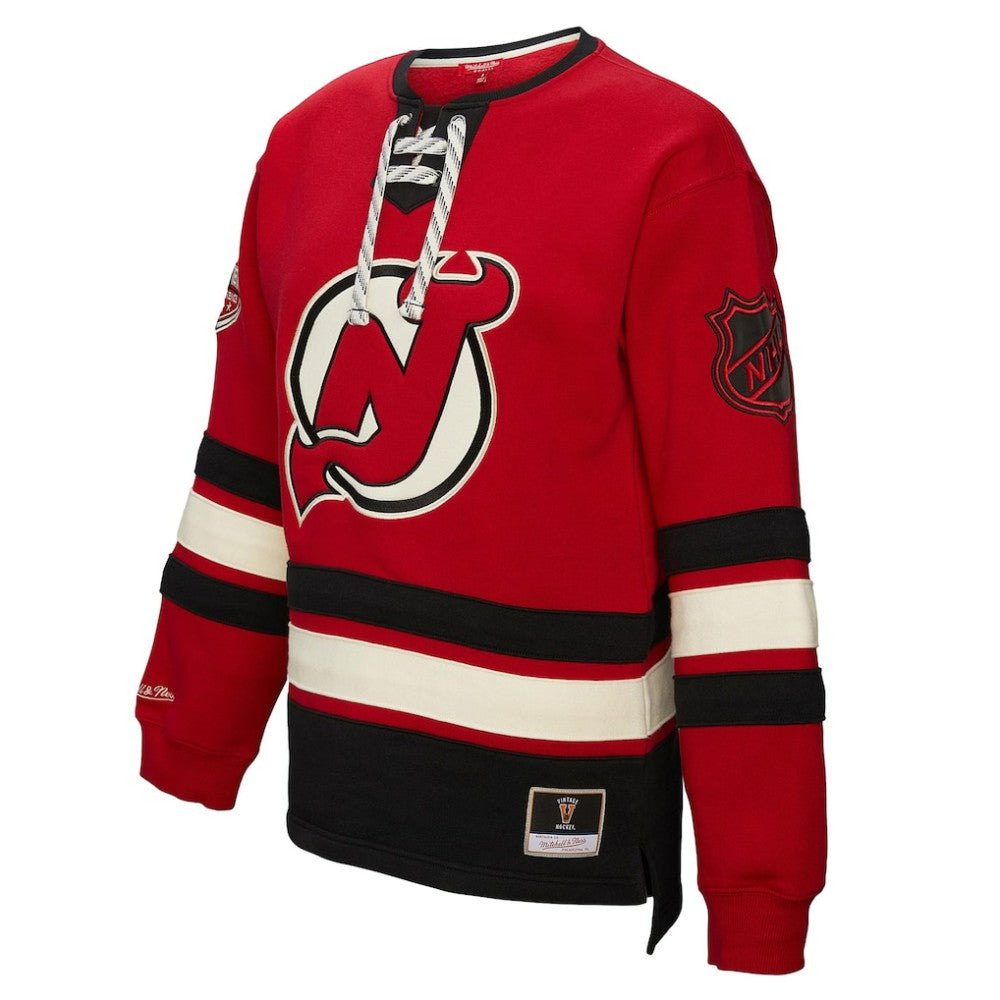 New Jersey Devils Mitchell & Ness Women's Heritage Lace-Up Pullover Sweatshirt - Red | US 202660261