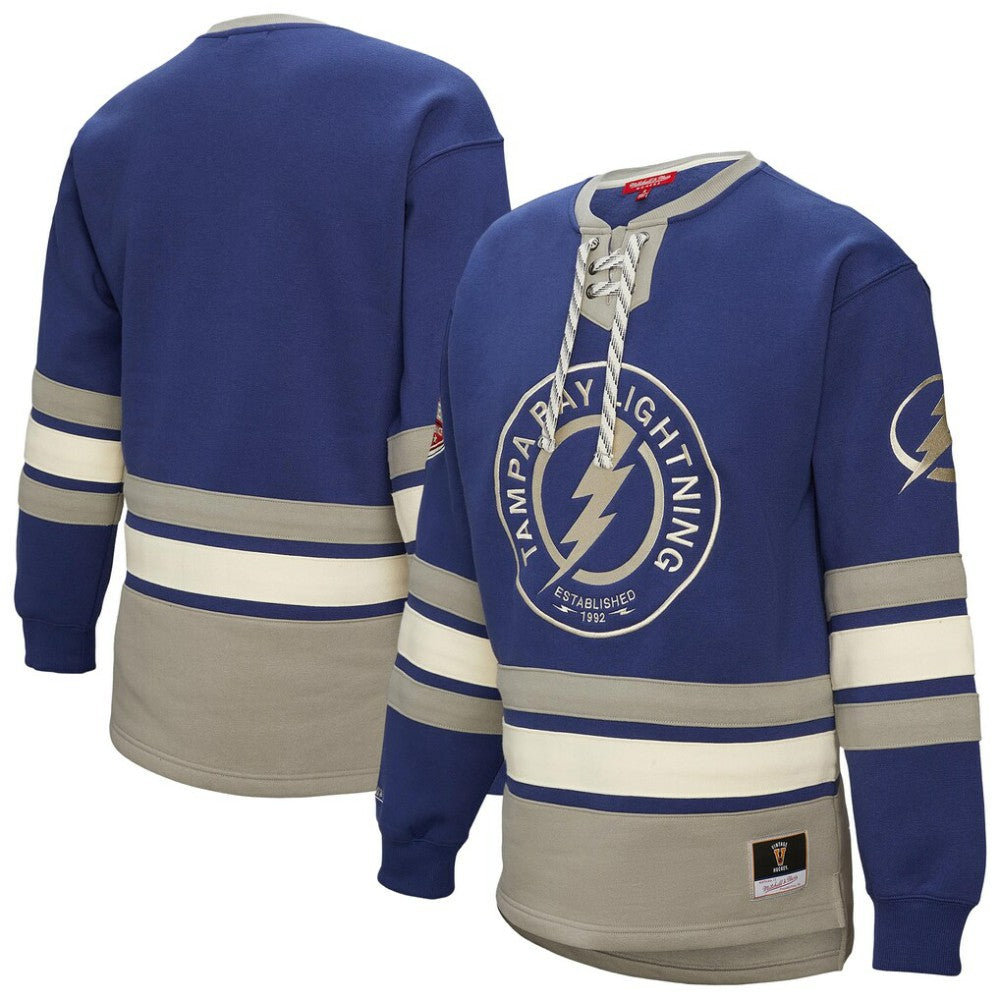 Tampa Bay Lightning Mitchell & Ness Women's Heritage Lace-Up Pullover Sweatshirt - Blue | US 202660262