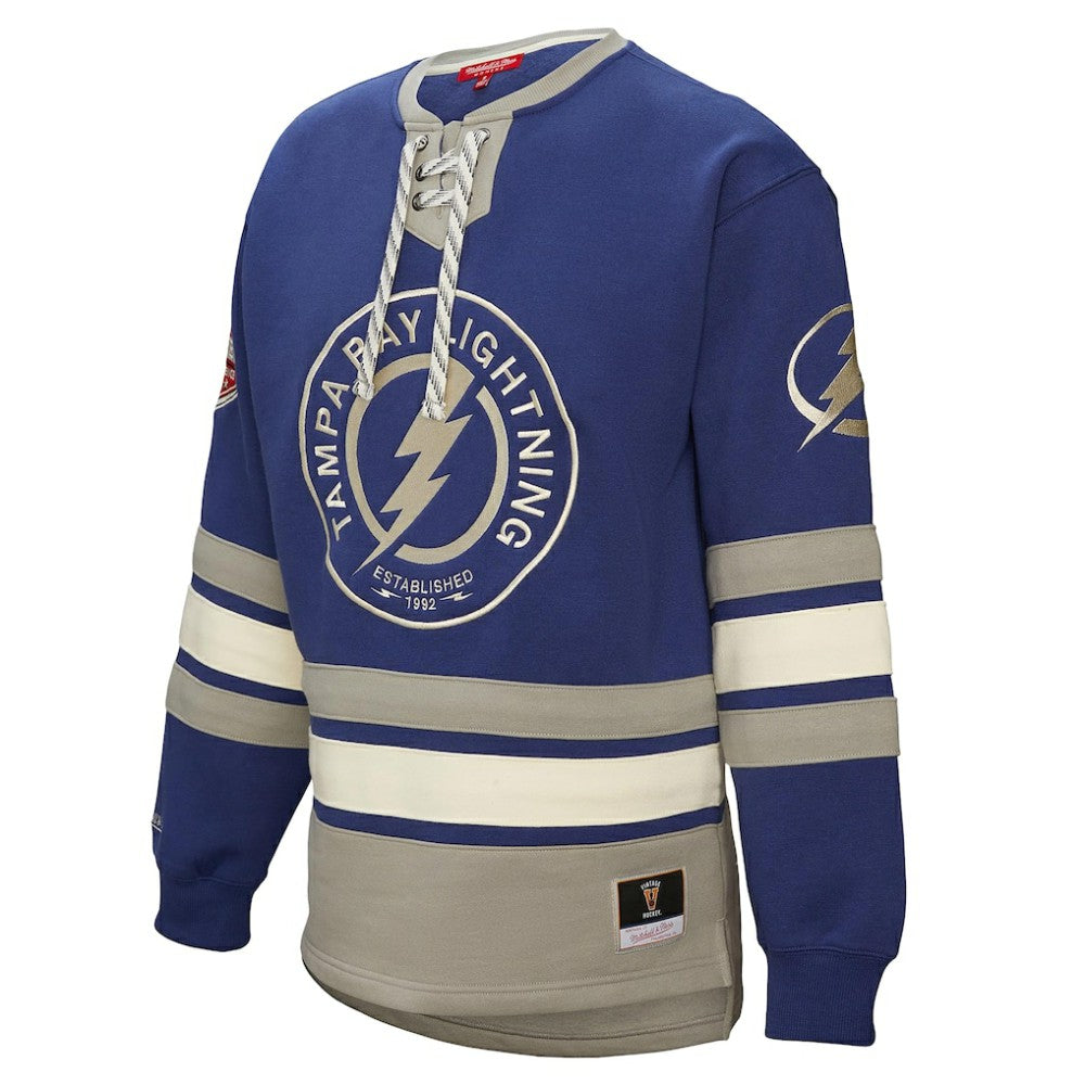 Tampa Bay Lightning Mitchell & Ness Women's Heritage Lace-Up Pullover Sweatshirt - Blue | US 202660262