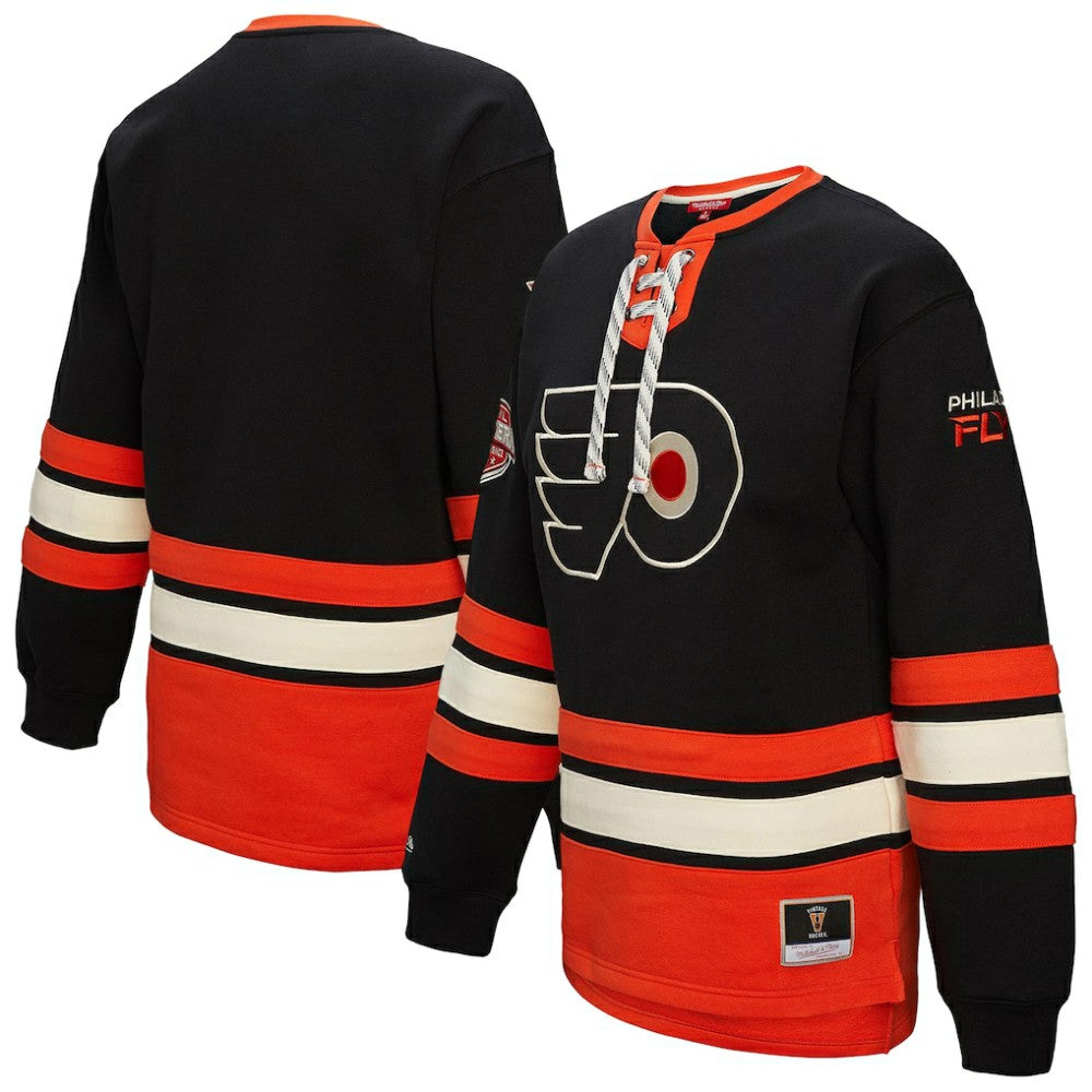 Philadelphia Flyers Mitchell & Ness Women's Heritage Lace-Up Pullover Sweatshirt - Black | US 202660263