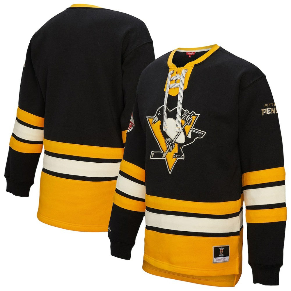 Pittsburgh Penguins Mitchell & Ness Women's Heritage Lace-Up Pullover Sweatshirt - Black | US 202660264