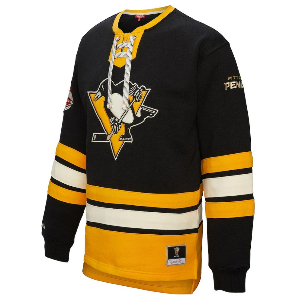 Pittsburgh Penguins Mitchell & Ness Women's Heritage Lace-Up Pullover Sweatshirt - Black | US 202660264