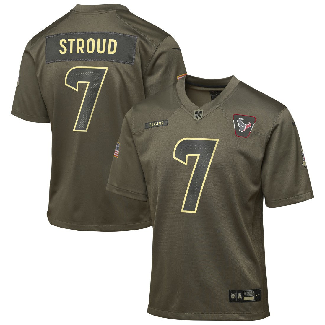 C.J. Stroud Houston Texans Youth 2025 Salute to Service Game Jersey - Olive Jerseys
