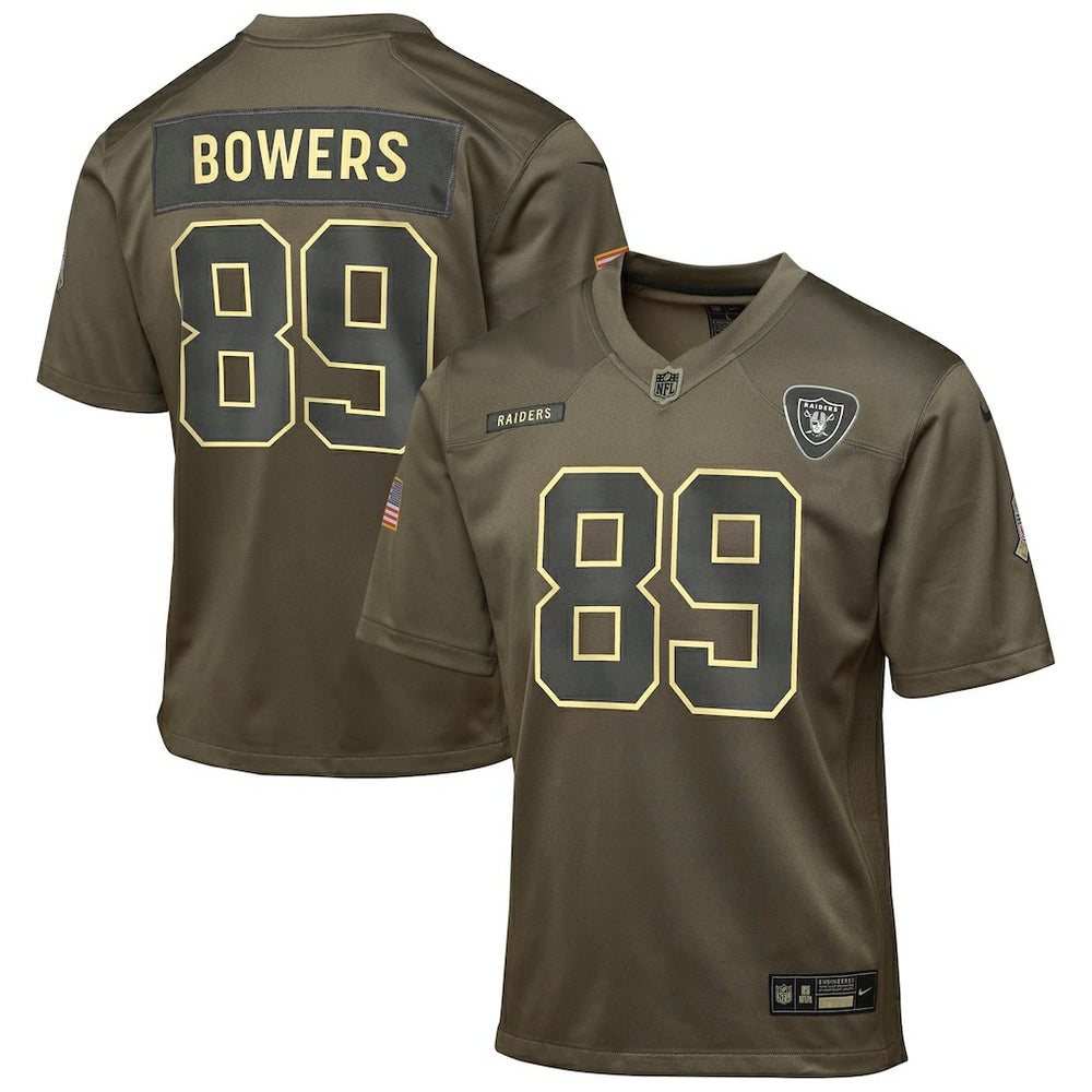 Brock Bowers Las Vegas Raiders Youth 2025 Salute to Service Game Jersey - Olive Jerseys