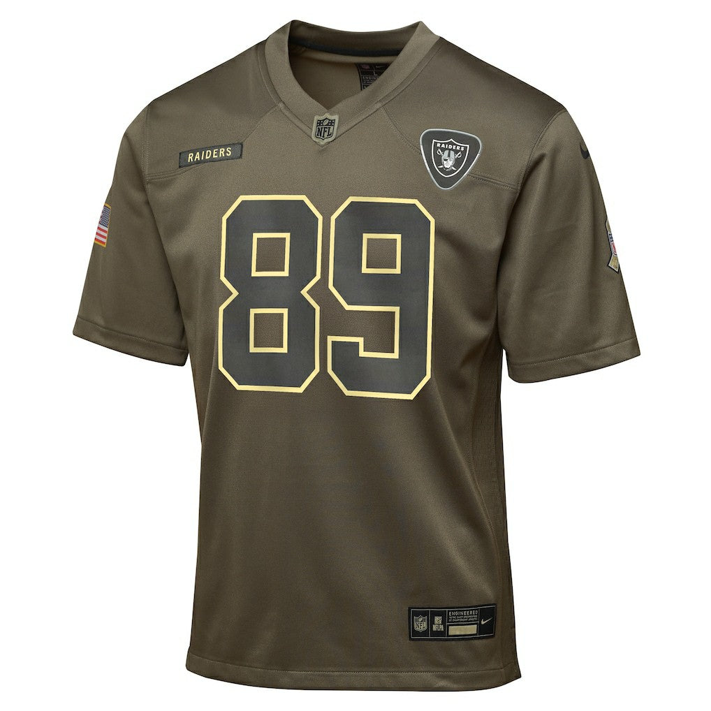Brock Bowers Las Vegas Raiders Youth 2025 Salute to Service Game Jersey - Olive Jerseys