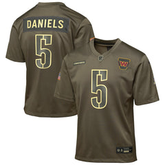 Jayden Daniels Washington Commanders Youth 2025 Salute to Service Game Jersey - Olive Jerseys