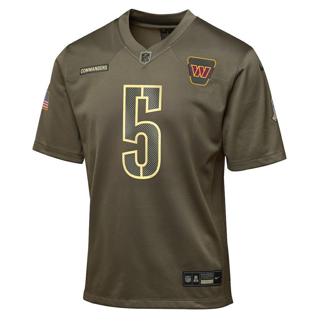 Jayden Daniels Washington Commanders Youth 2025 Salute to Service Game Jersey - Olive Jerseys