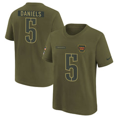 Jayden Daniels Washington Commanders Youth 2025 Salute to Service Name & Number T-Shirt - Olive T-shirts