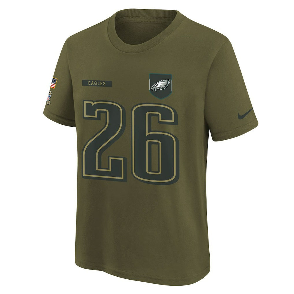 Saquon Barkley Philadelphia Eagles Youth 2025 Salute to Service Name & Number T-Shirt - Olive T-shirts