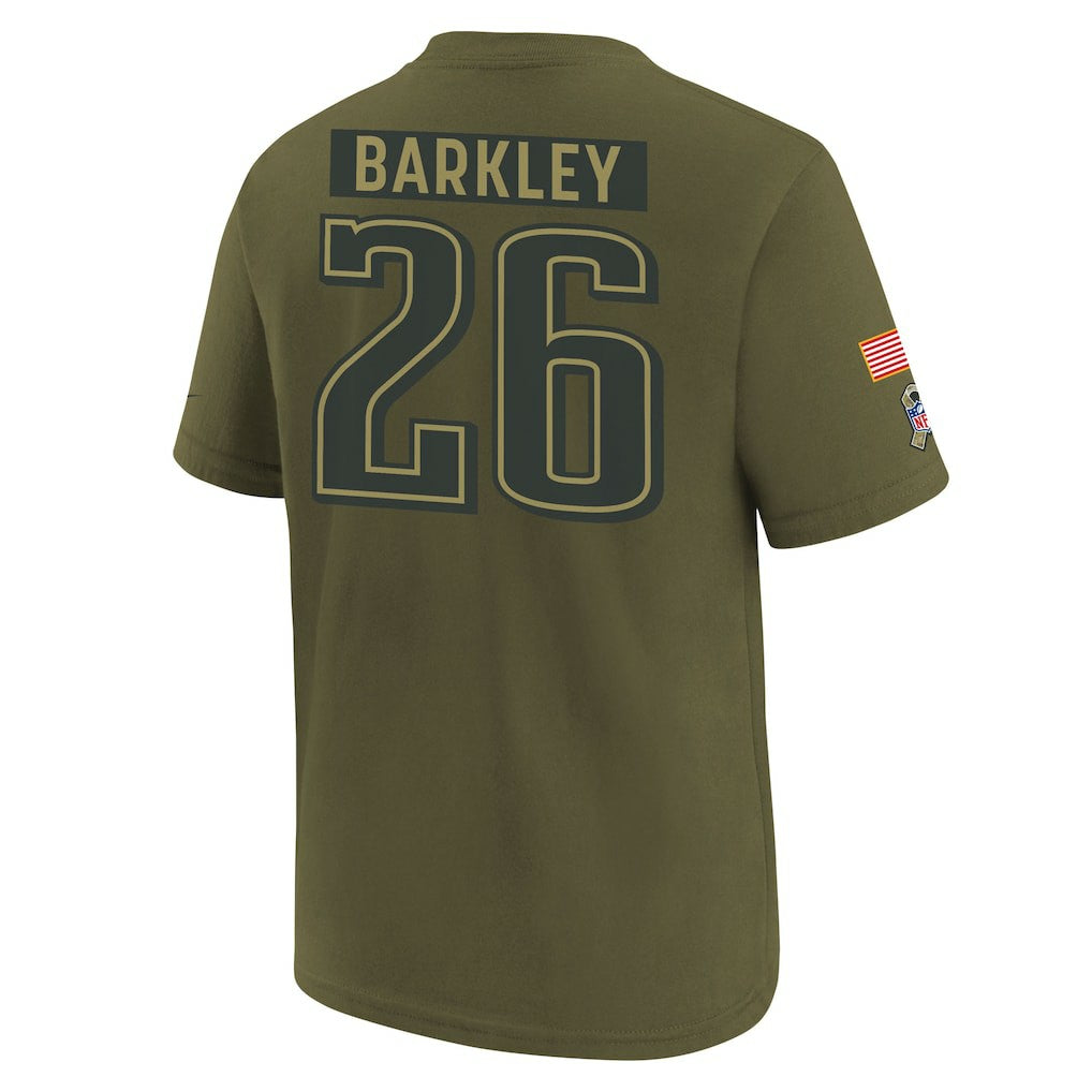 Saquon Barkley Philadelphia Eagles Youth 2025 Salute to Service Name & Number T-Shirt - Olive T-shirts