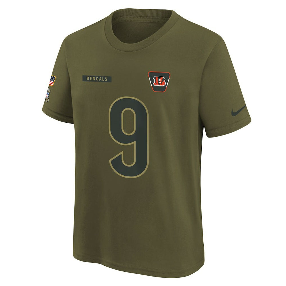 Joe Burrow Cincinnati Bengals Youth 2025 Salute to Service Name & Number T-Shirt - Olive T-shirts