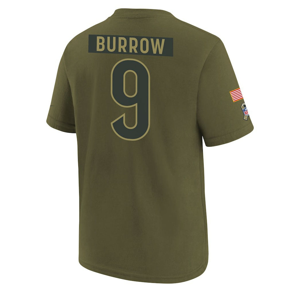 Joe Burrow Cincinnati Bengals Youth 2025 Salute to Service Name & Number T-Shirt - Olive T-shirts