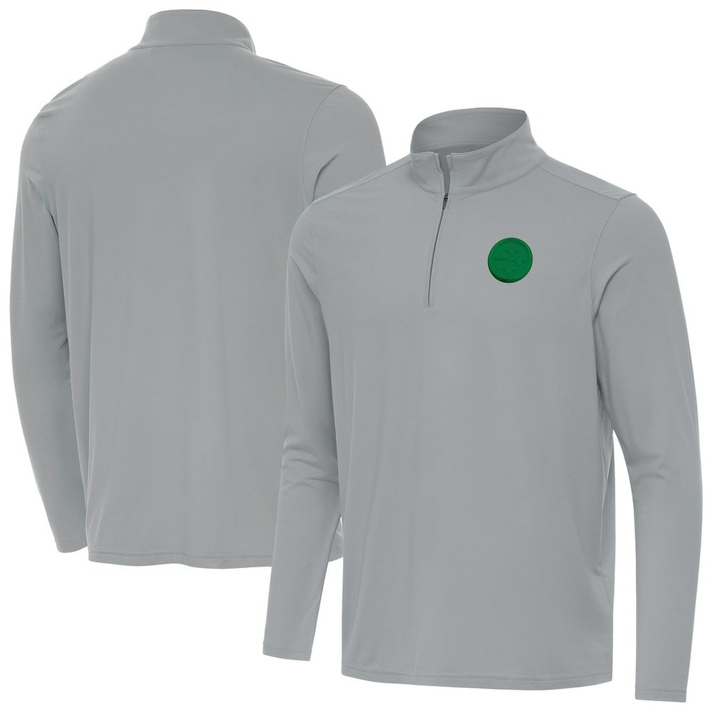 Pittsburgh Steelers Antigua St Patrick Day Intent Quarter-Zip Pullover Top - Gray Pullover