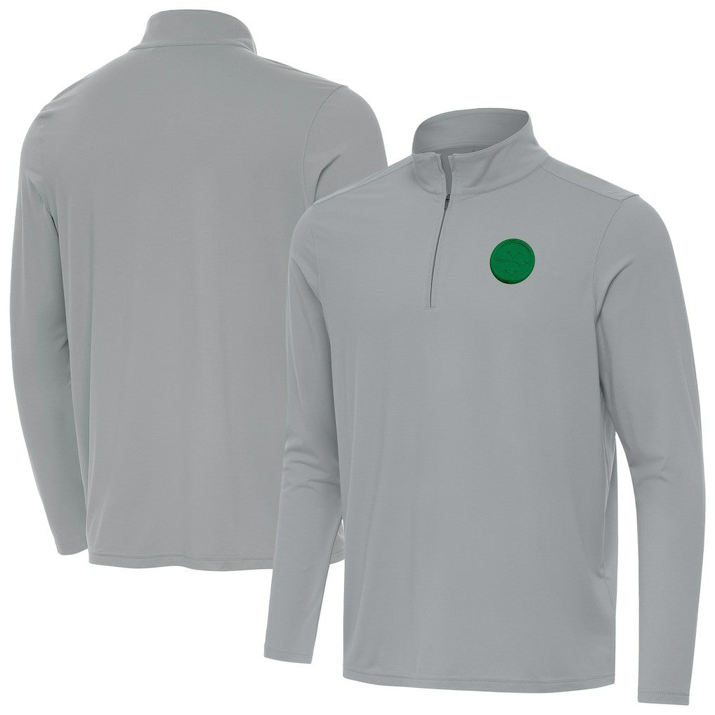 Pittsburgh Steelers Antigua St Patrick Day Intent Quarter-Zip Pullover Top - Gray Pullover