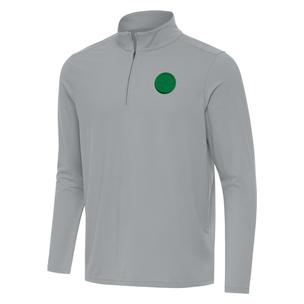 Pittsburgh Steelers Antigua St Patrick Day Intent Quarter-Zip Pullover Top - Gray Pullover