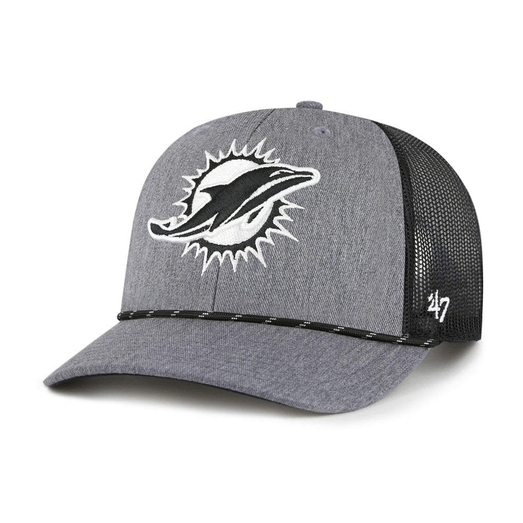 Miami Dolphins '47 Carbon Rope Trucker Adjustable Hat - Heather Charcoal Hats